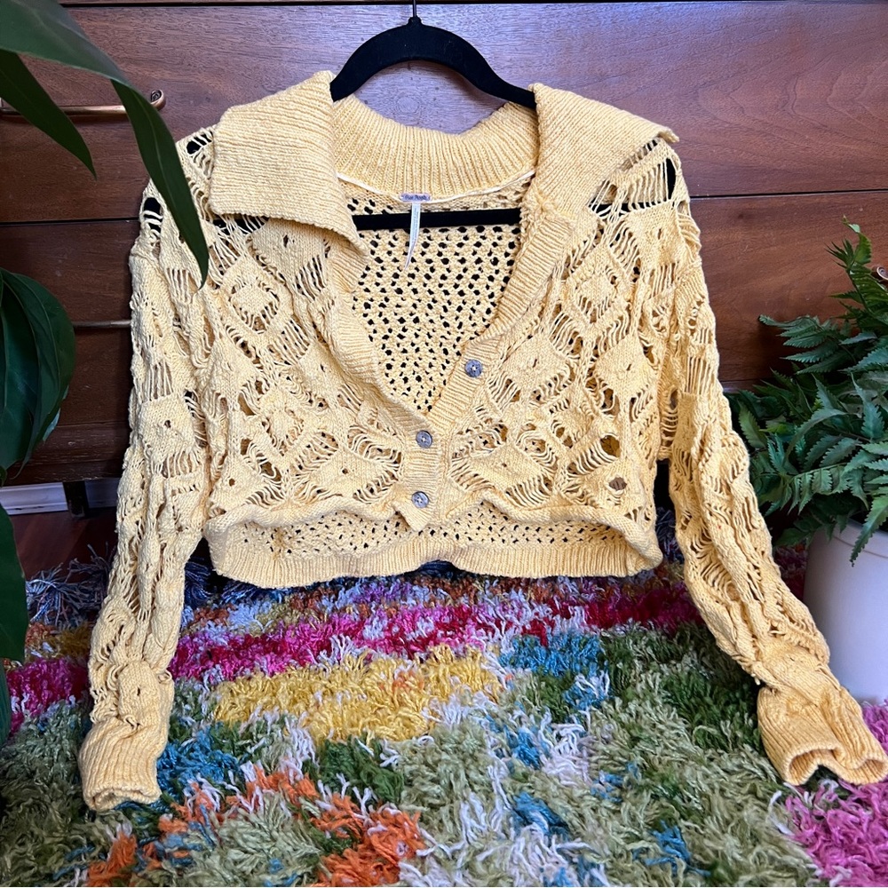 Free People Yellow Crochet Long Sleeve